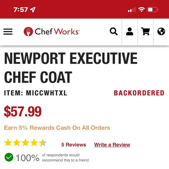 Chef Works Chef coat NWT - Picture 2 of 6